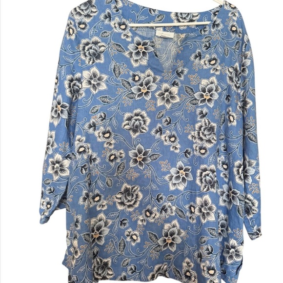 J Jill Blue Floral NWOT  Love Linen Top - Picture 3 of 5